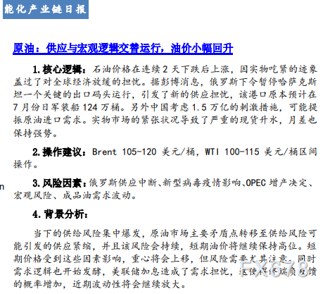 【东海期货7月8日产业链日报】能化篇：供应与宏观逻辑交替运行，油价小幅回升