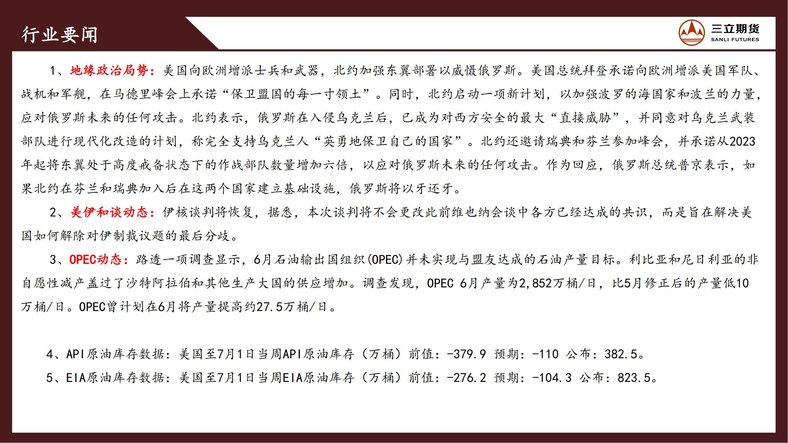 三立期货原油周报20220708