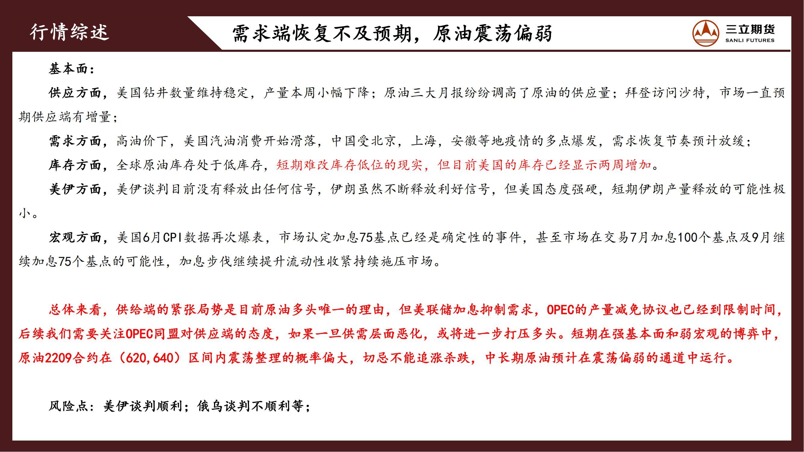 三立期货原油周报20220715