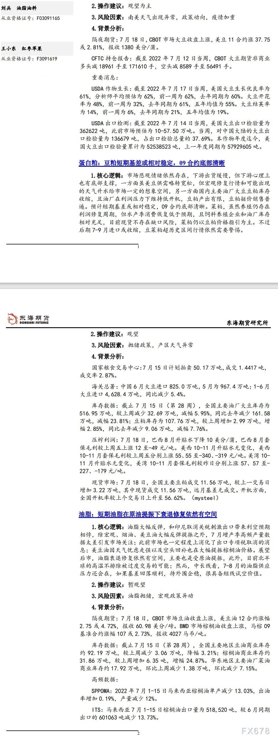 【东海期货7月19日产业链日报】农产品篇:郑棉波动放大,向上反弹修复