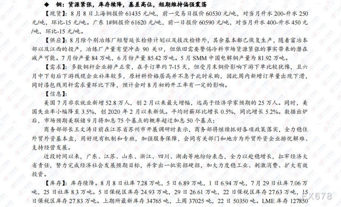 广发期货早知道(8月9日)：建议贵金属短期高抛低吸，原油短期或呈震荡走势