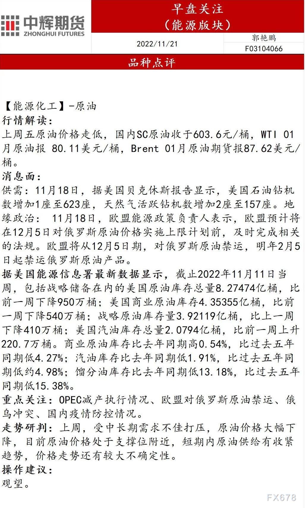 中辉期货能源早盘关注:短期内供给有收紧趋势,价格走势还有较大不确定性