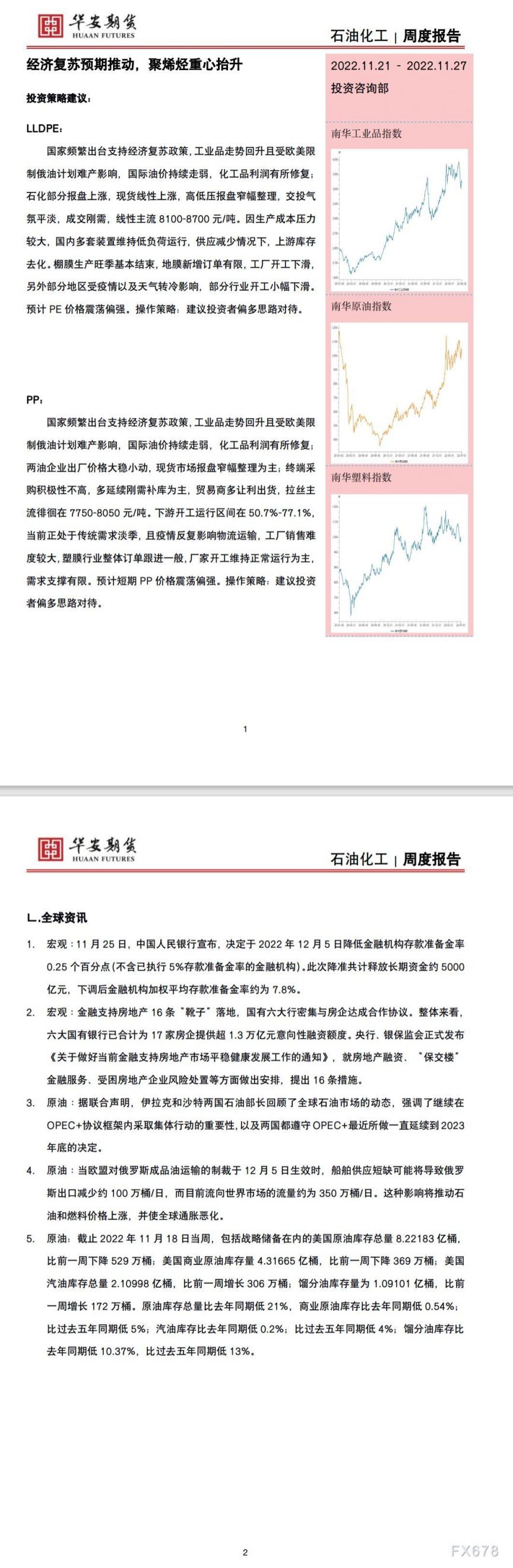 【华安期货】石油化工11月27日周报：经济复苏预期推动，聚烯烃重心抬升