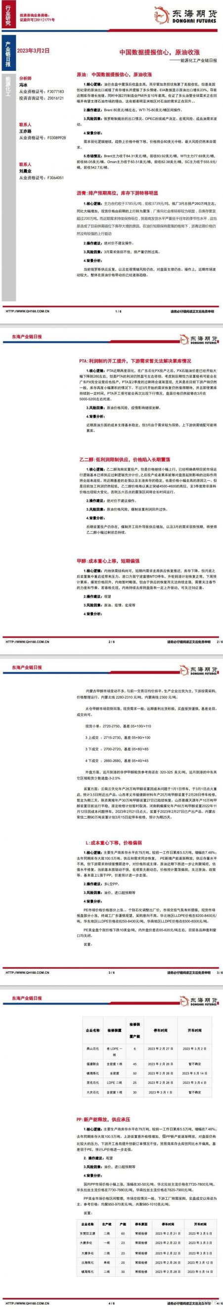 【东海期货3月2日产业链日报】能化篇:中国数据提振信心,原油收涨