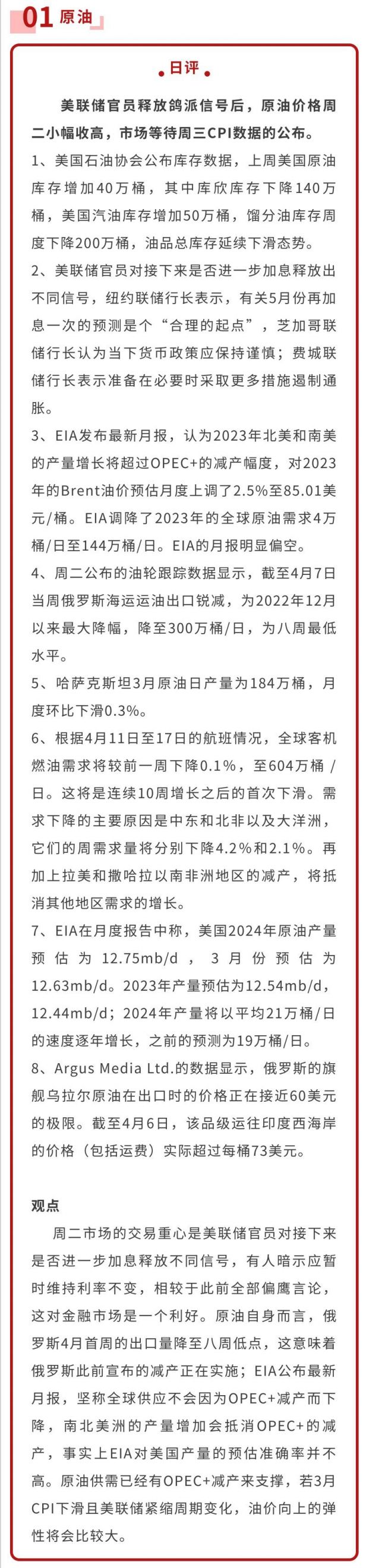 中信建投期货4月12日原油报告