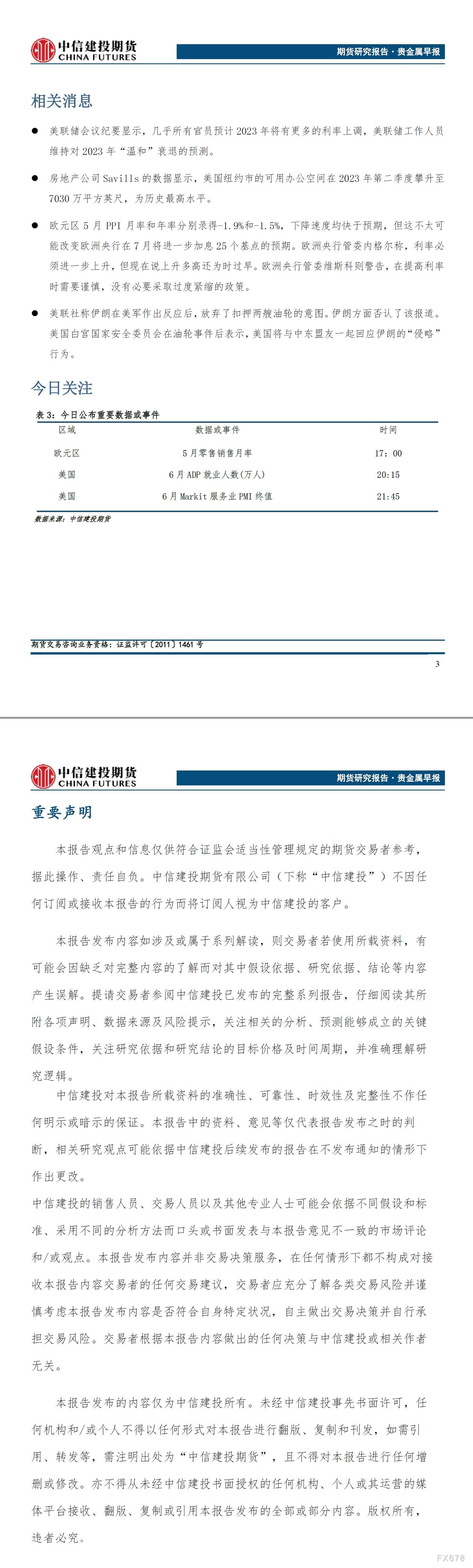 中信建投期货7月6日贵金属早报