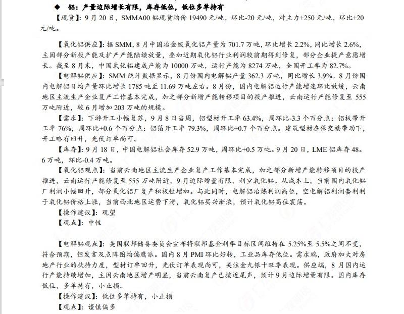 广发期货早知道:建议铝低位多单持有,小止损,原油高位震荡思路,布油参考93-95美元