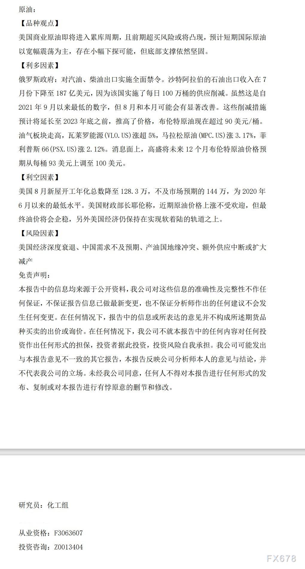 格林大华期货9月25日原油早报