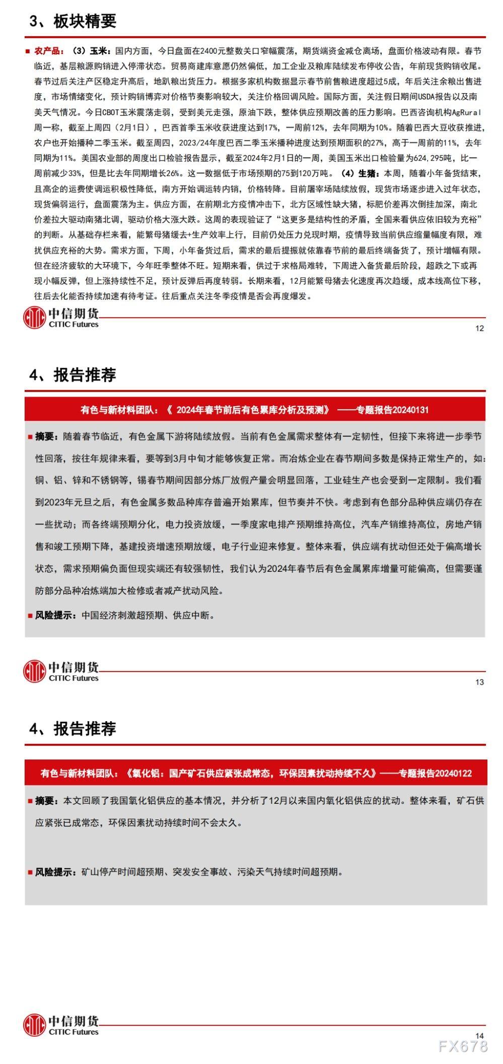 中信期货2月8日晨报：节前控制风险，轻仓过节为宜