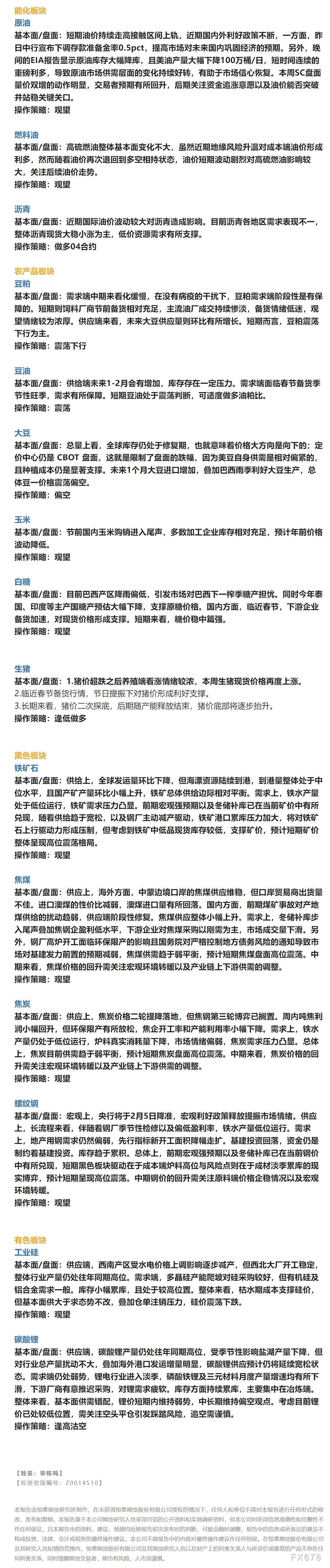 恒泰期货2月8日早盘交易策略
