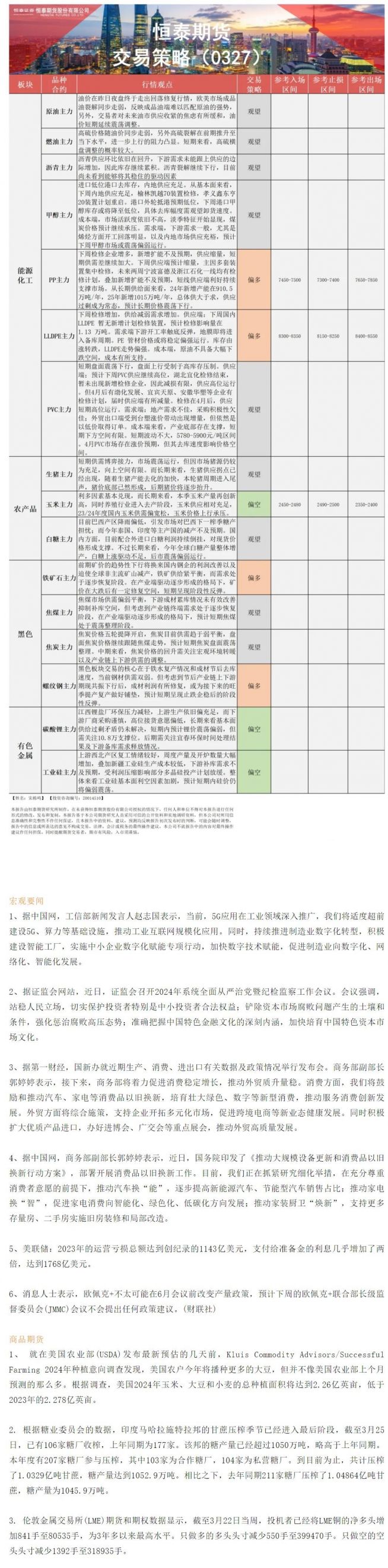 恒泰期货3月27日早盘交易策略