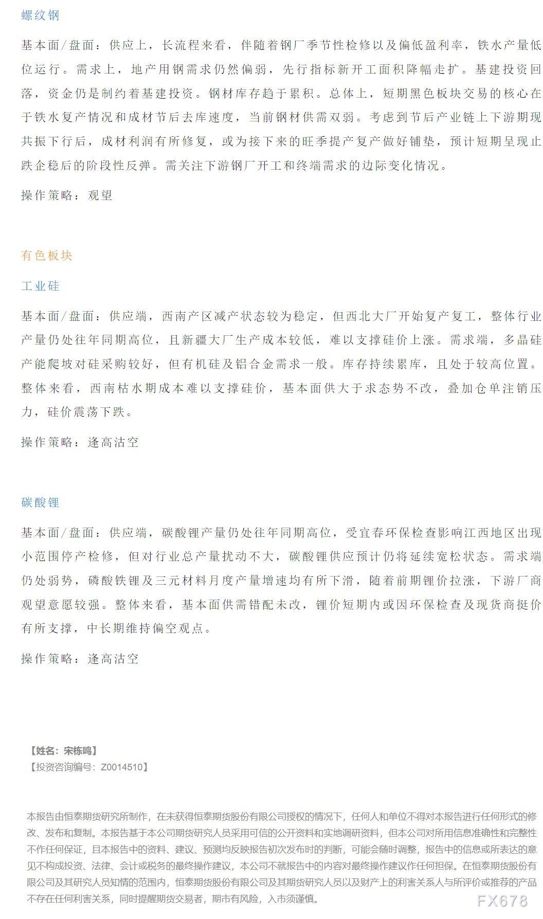 恒泰期货4月12日早盘交易策略