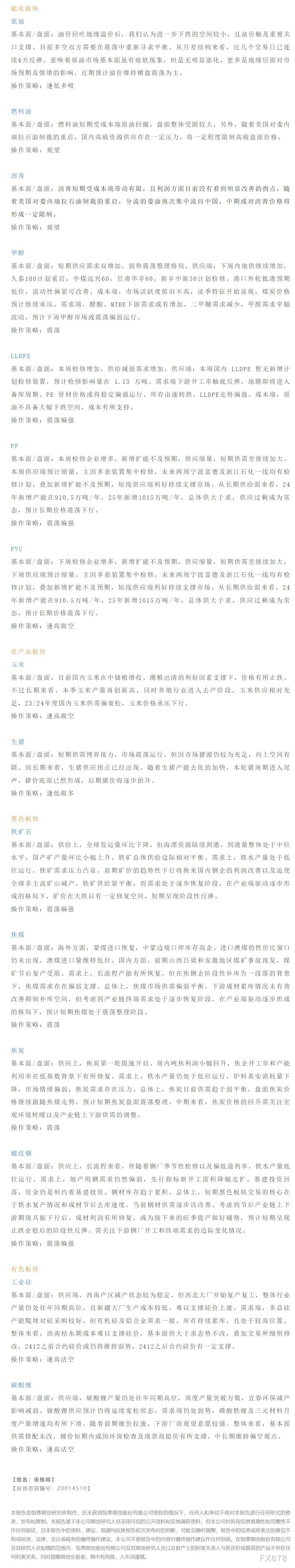 恒泰期货4月24日早间交易策略