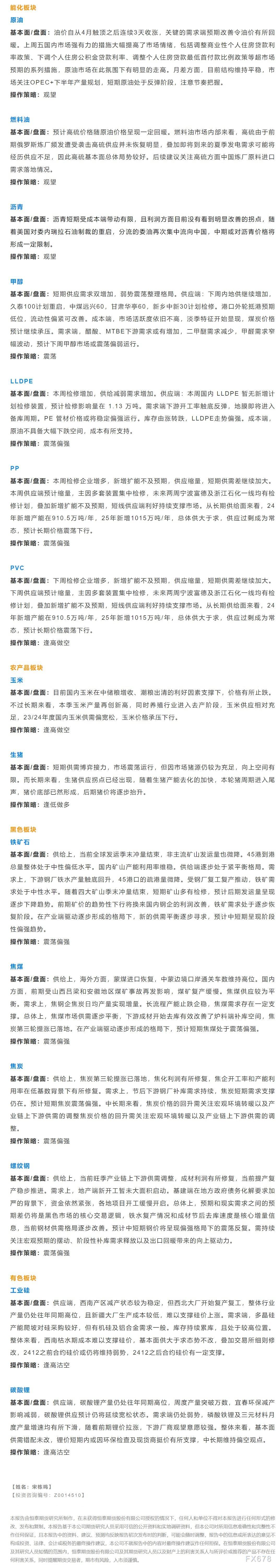 恒泰期货5月22日早间交易策略
