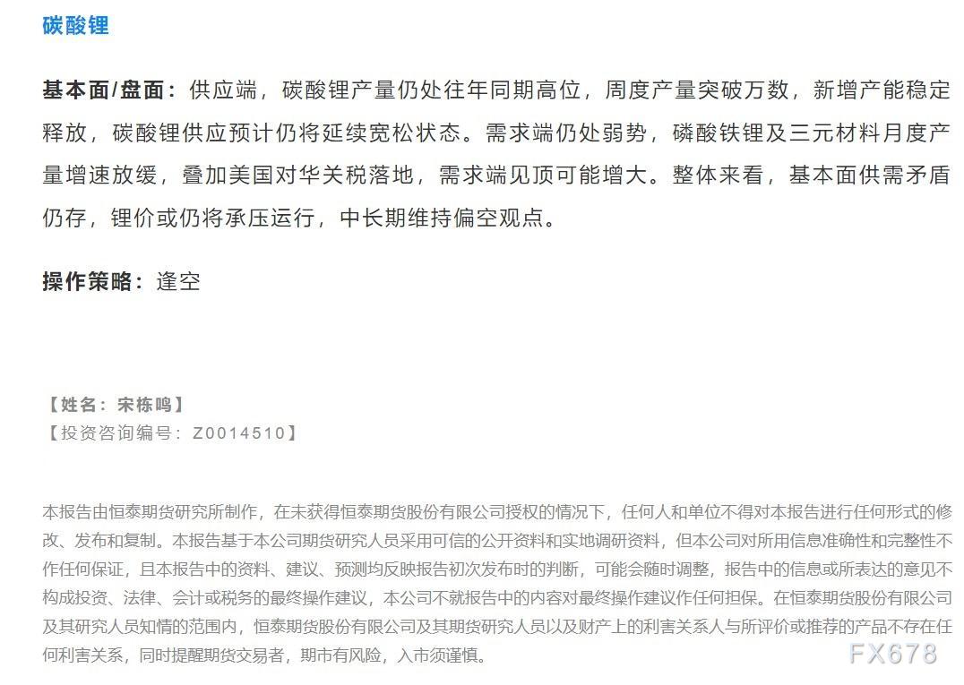 恒泰期货6月14日早间交易策略