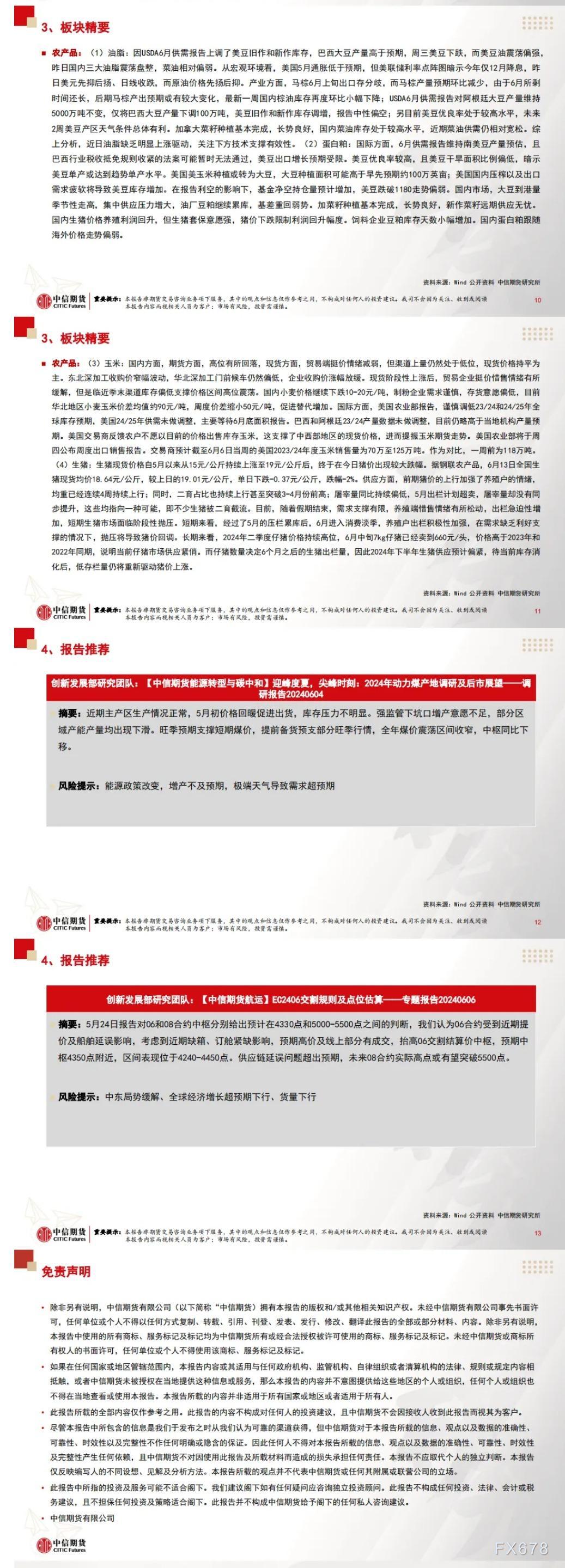 中信期货6月14日晨报:议息会议显示美国仍将以实现软着陆为主,商品整体震荡运行,锰硅大幅下跌