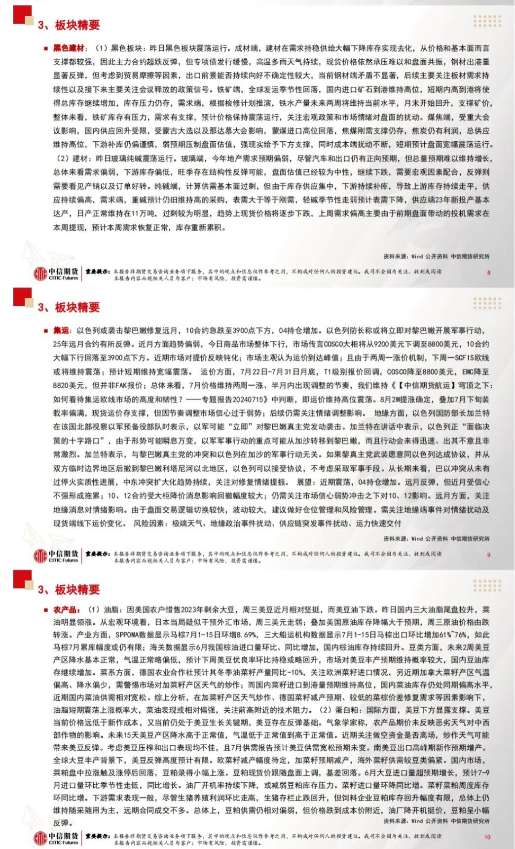 中信期货7月19日晨报:会议公报释放重要信号,商品夜盘开盘多数下跌