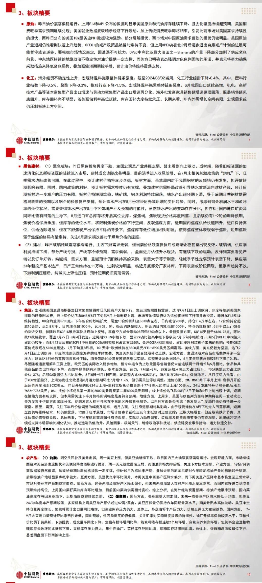 中信期货8月7日晨报:市场悲观情绪持续发酵,商品期货大面积下跌