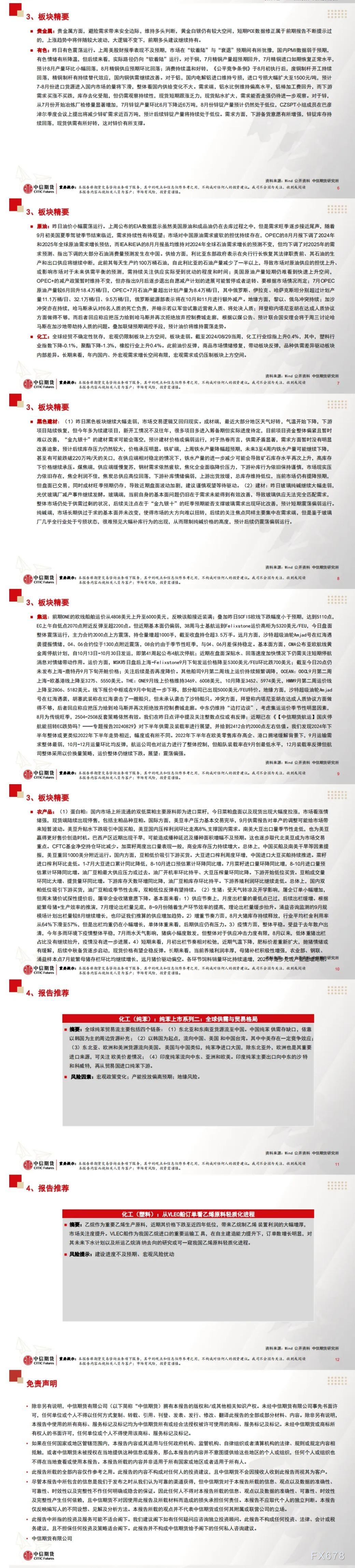 中信期货9月4日晨报：美国8月制造业PMI弱于预期，商品普遍大跌