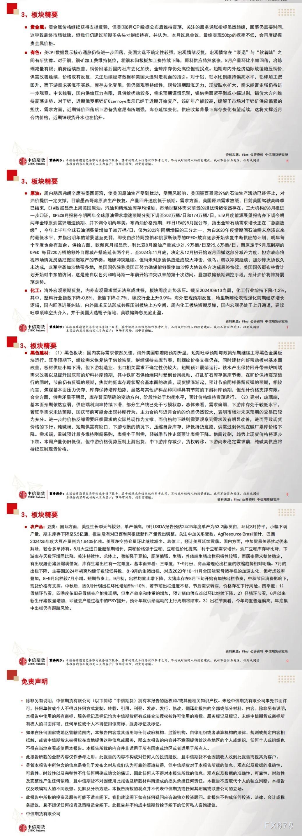 中信期货9月18日晨报:国内经济数据偏弱,节日期间有色贵金属原油反弹明显